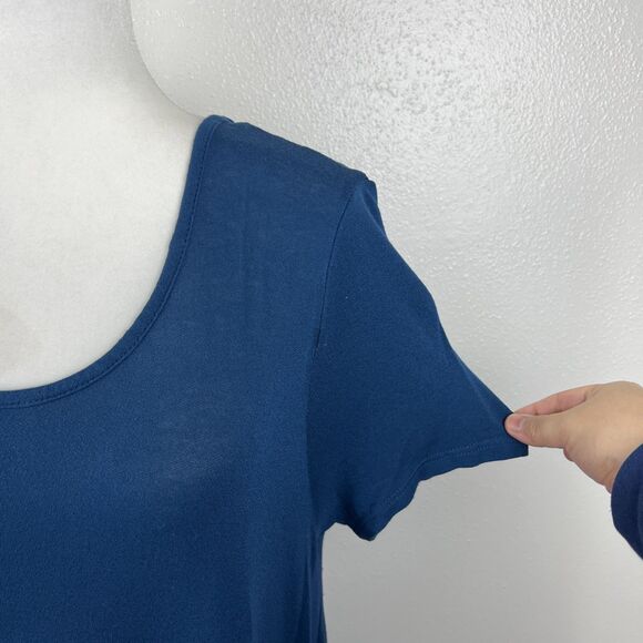 Pemberley Shirt Women Small Blue Short Sleeve A-Line Relaxed Fit High Low Tunic - Picture 9 of 13